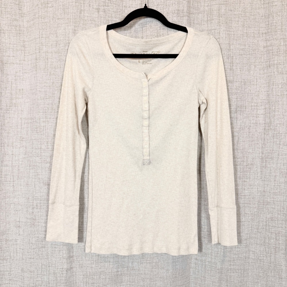 Aeropostale Henley Top Sz L Cream Ribbed Long Sleeve Fitted Bella Elena Y2K